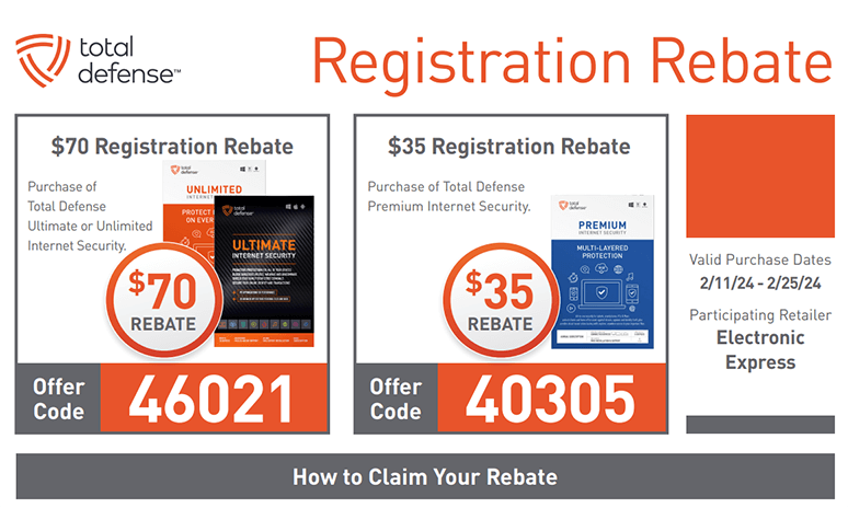 Rebates Image - Total Defense Registration February Rebate