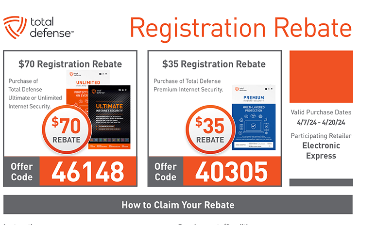 Rebates Image - Total Defense Registration 46148 Rebate