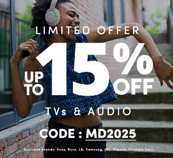 Limited offer up to 15% off TVs and Audio. Code: MD2025