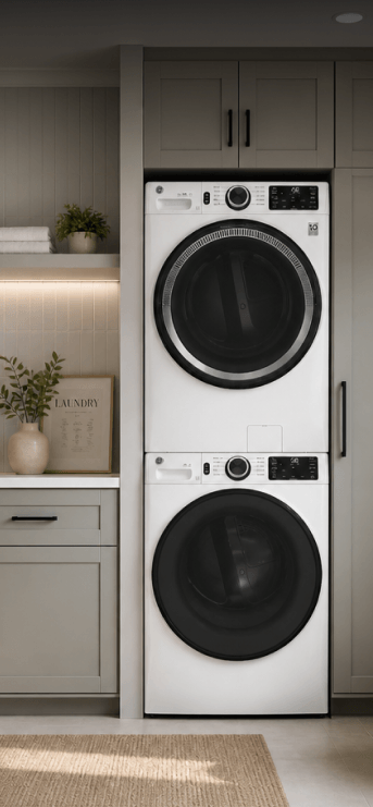 Image of a stacked laundry washer and dryer pair