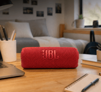 Image of a red JBL portable bluetooth speaker