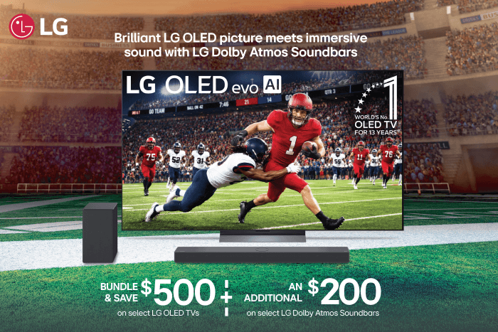 LG Brilliant LG OLED picture meets immersive sound with LG Dolby Atmos SOundbars Bundle and Save $500 + an additoinal  $200