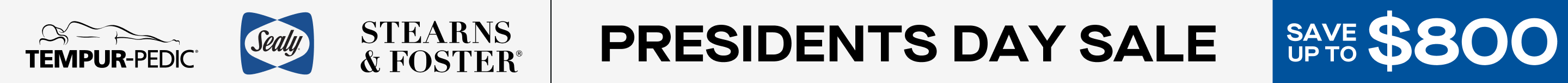 Tempur Pedic Sealy Stearns and Foster presidents Day Sale Save up to $80