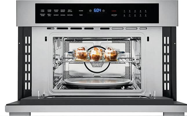 Frigidaire Professional Microwaves for slick slider section shows cinnamon rolls in microwave