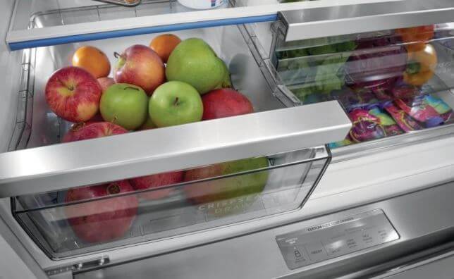 Frigidaire Professional Refrigerators for slick slider section has apples in cabinet
