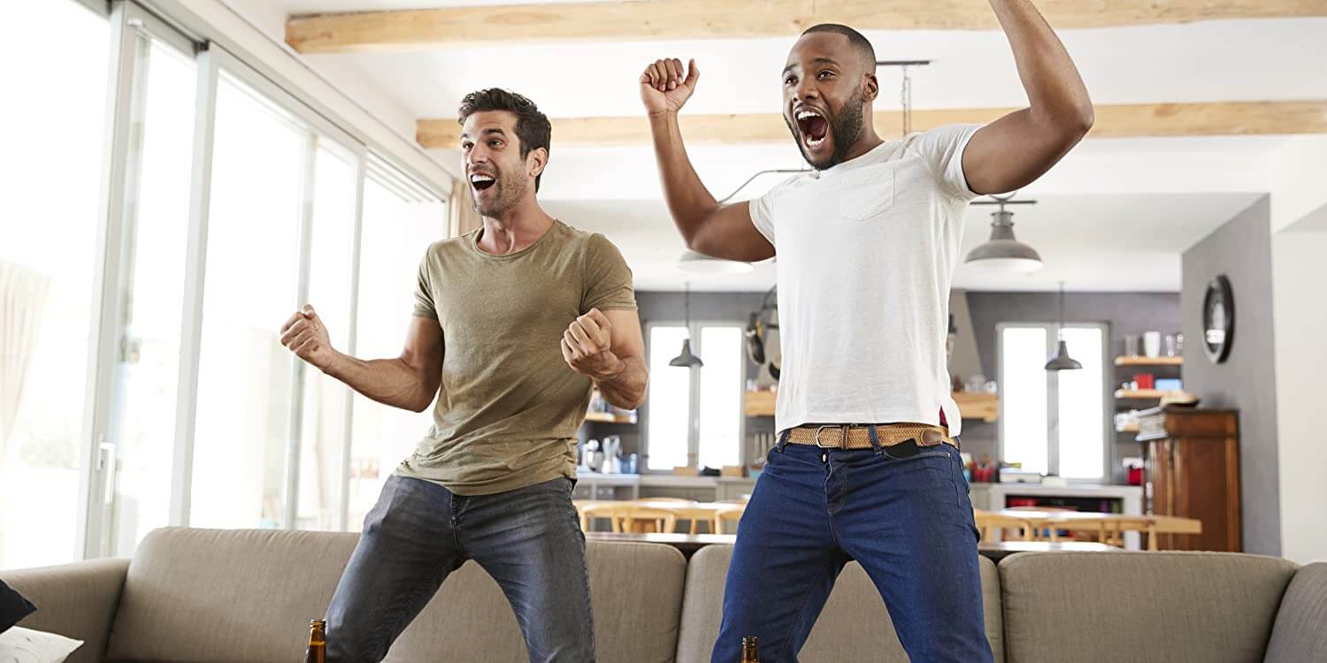 WiSA Big Tvs Deserve Cinematic Sound; Two Men Cheering