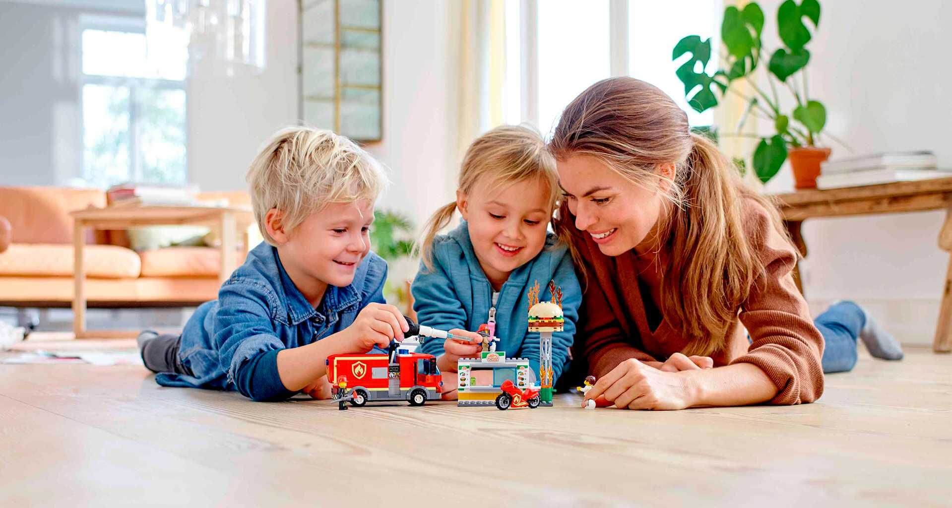 Mom and Kids Playing with legos