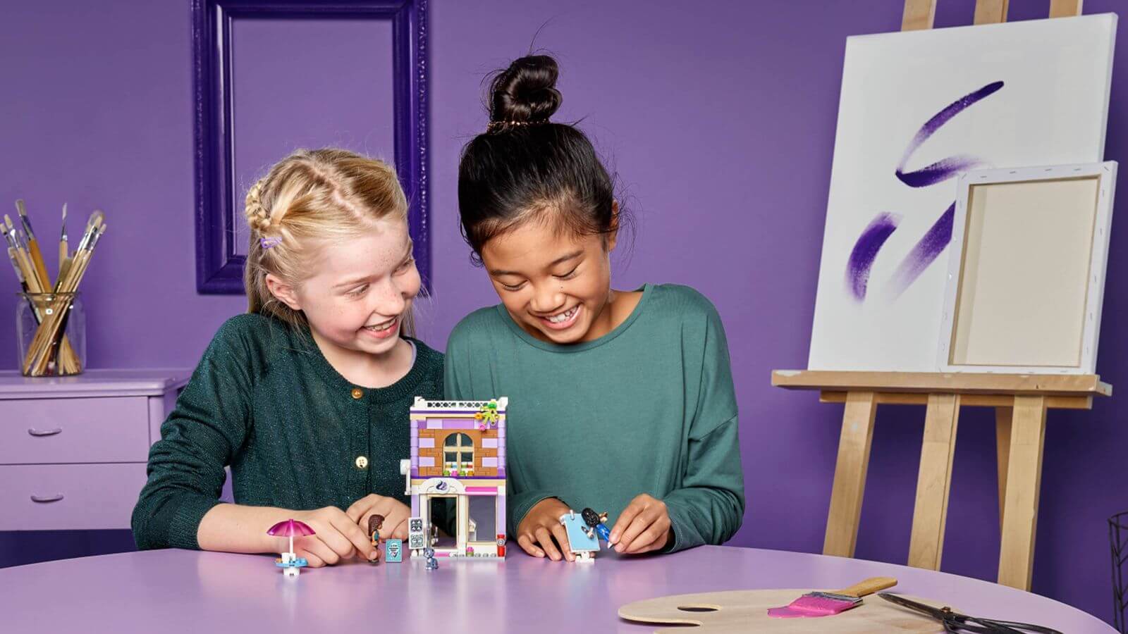 Two Girls Playing with Legos