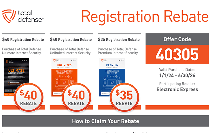 Rebates Image - Total Defense Registration 40305 Rebate