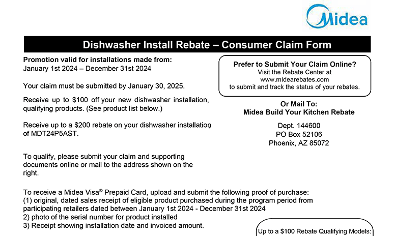 Midea Dishwasher Install Rebate Rebates Image