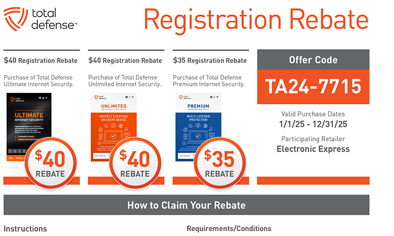 Rebates Image - Total Defense Registration TA24-7715 Rebate