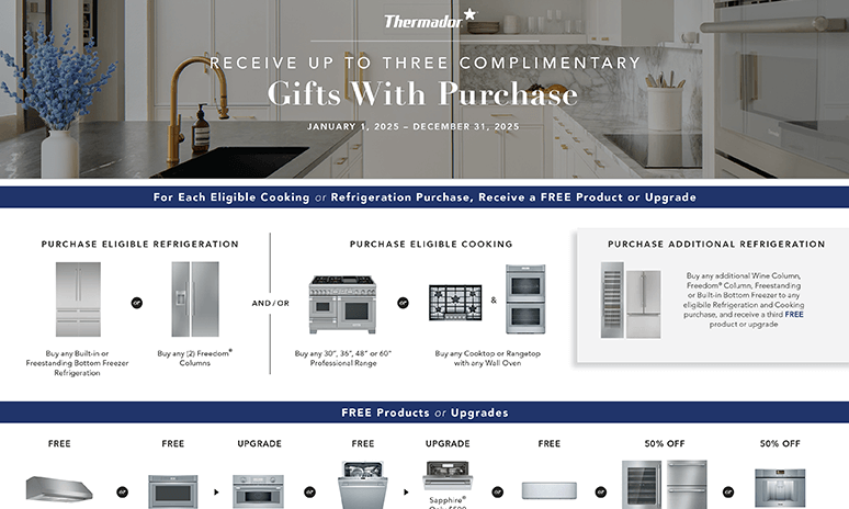 Thermador Receive up to Three Complimentary Gifts Rebate Rebates Image